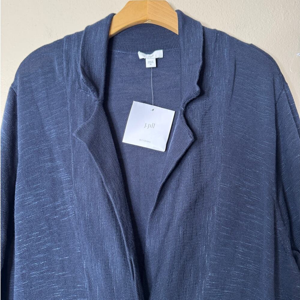 NWOT J. Jill X-Large Navy Blue Cotton Knit Blazer Jacket Collar Slouchy Pockets - Picture 3 of 8